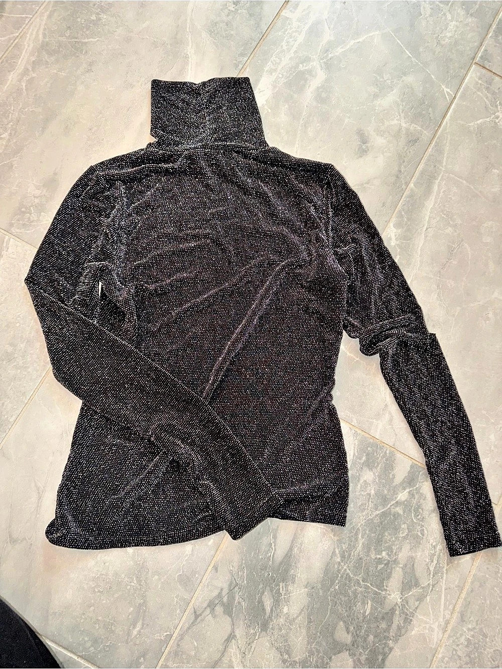 H&M Shimmering Turtleneck Top Black Long Sleeve Size Small